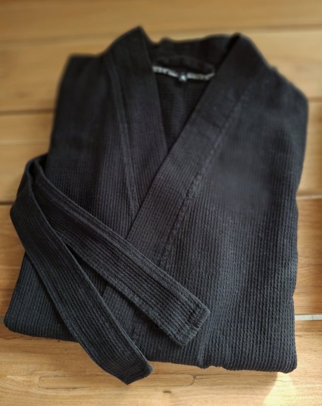Bavlněný župan unisex - vazba vafle - černý - Velikost: L