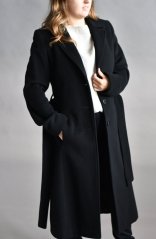 Dámský vlněný kabát s kašmírem - černý s vazačkou