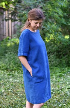 Lněné šaty s kapsami - Velikost - 42