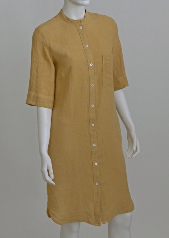 Damen-Hemdblusenkleid aus Leinen mit Stehkragen