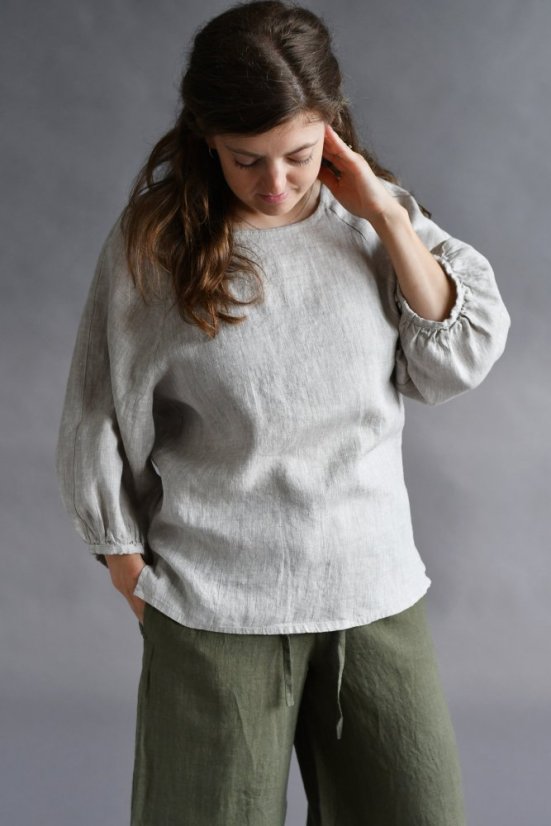 Damenbluse aus Leinen mit Ballonärmeln