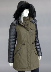 Dámská parka s kapucí a umělou kožešinou – khaki/černá