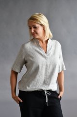 Women's linen blouse with drawstring