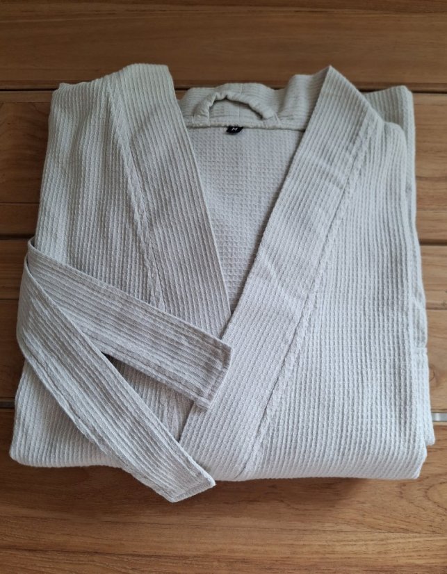 Bademantel aus Baumwolle hell beige - waffle - Größe: XL