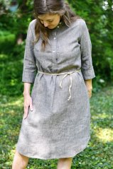 Women's linen shirt dress with tie