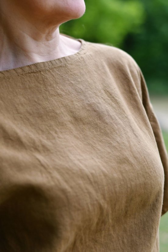Lněná halenka oversize - skořicově hnědá