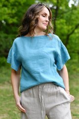 Lněná halenka oversize - petrolejová