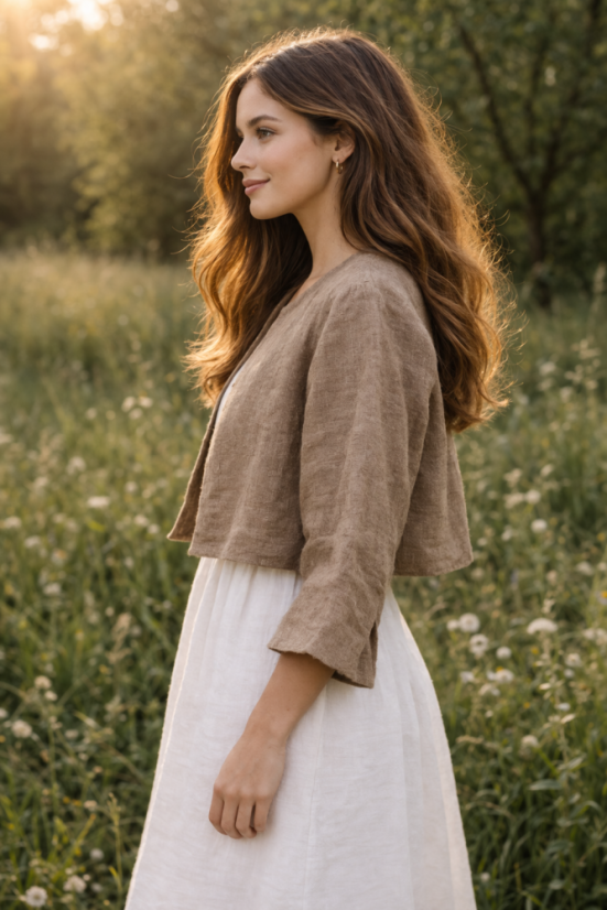 Damen-Bolero aus Leinen - Größe: 46