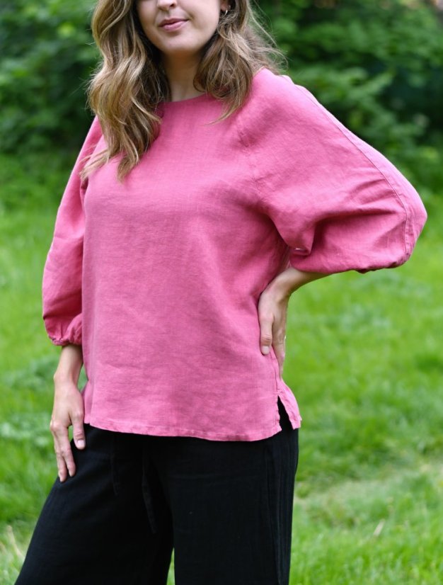 Women's linen blouse with balloon sleeves - Size: 36