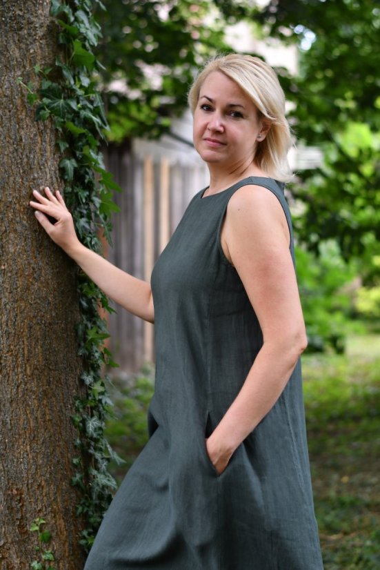 Langes ärmelloses Leinenkleid für Damen