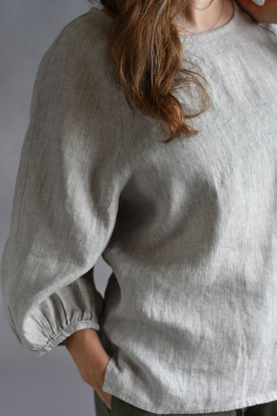 Damenbluse aus Leinen mit Ballonärmeln