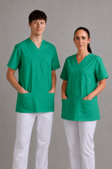 Unisex-Ärztebluse mit V-Ausschnitt – 96 % Baumwolle, 4 % Elastan