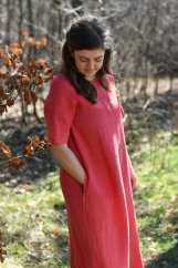 Langes Leinenkleid für Damen mit Ärmeln