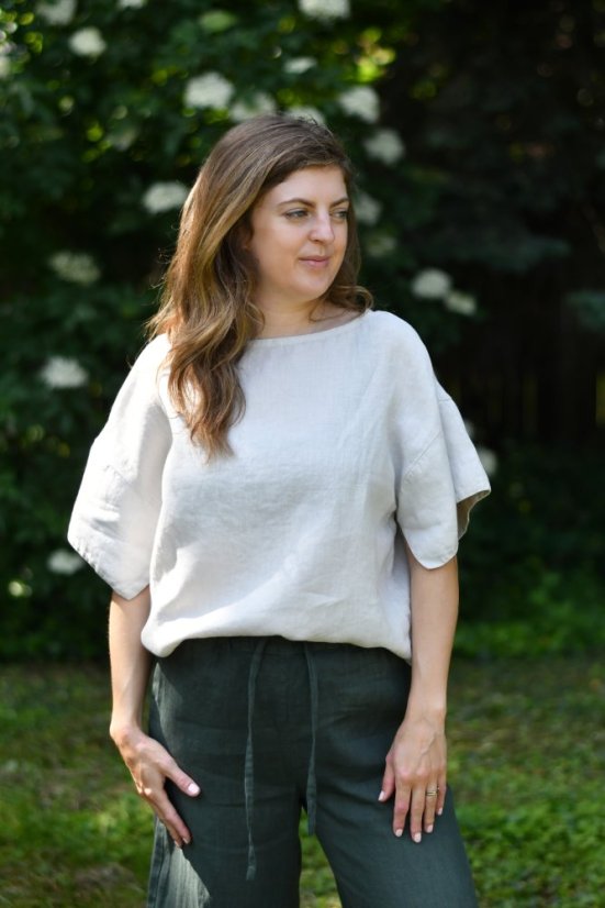 Lněná halenka oversize - světle béžová