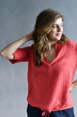 Women's linen blouse with drawstring
