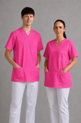 Unisex zdravotnická halena s výstřihem do V – růžová