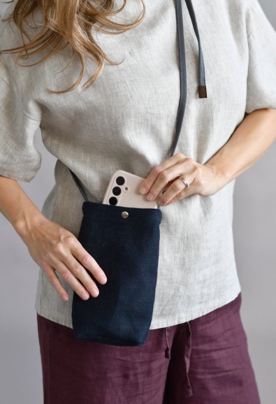 Lněná kapsa na mobil - navy