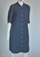 Women's linen shirt dress with stand-up collar