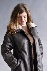 Damen-Kunstleder-Wintermantel