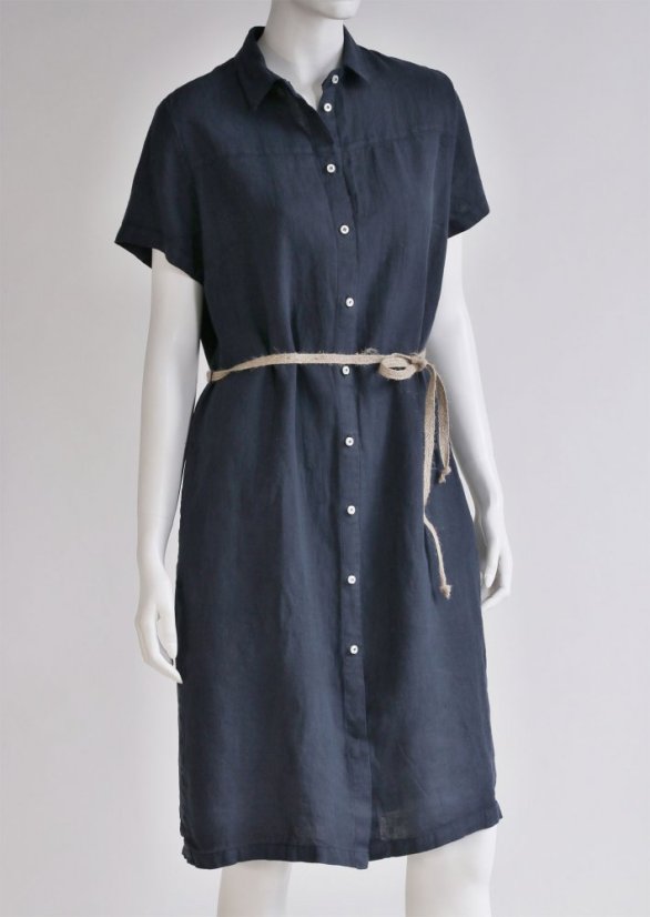 Damen-Allover-Leinenkleid mit Krawatte