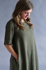 Langes Leinenkleid für Damen mit Ärmeln