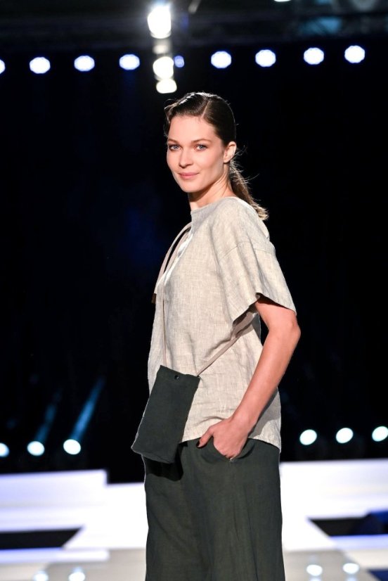 Lněná halenka oversize - přírodní melanž