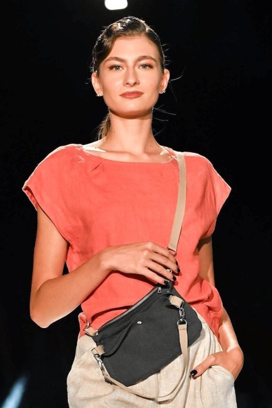 Lněný top s lodičkovým výstřihem - korálový