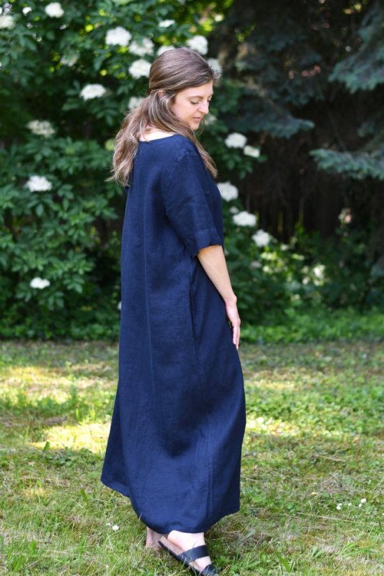 Langes Leinenkleid für Damen mit Ärmeln