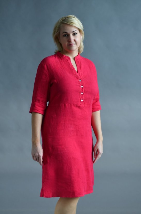 Damen-Hemdblusenkleid aus Leinen mit Ärmeln und Gürtel - Größe: 38