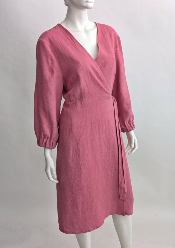 Langärmliges Damen-Wickelkleid aus Leinen