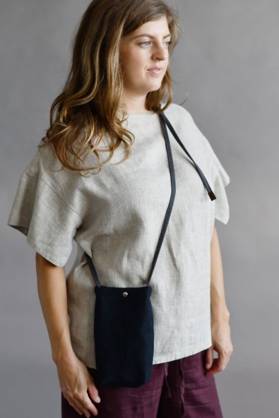 Lněná kapsa na mobil - navy