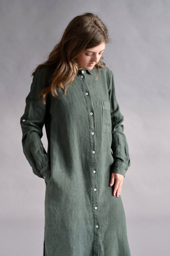 Langes Hemdblusenkleid aus Leinen für Damen