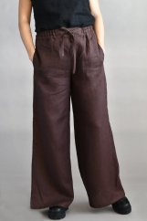 Dámské lněné kalhoty, maxi délka - hnědé