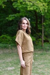 Lněná halenka oversize - skořicově hnědá
