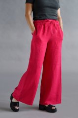 Dámská lněné kalhoty, maxi délka - malinové