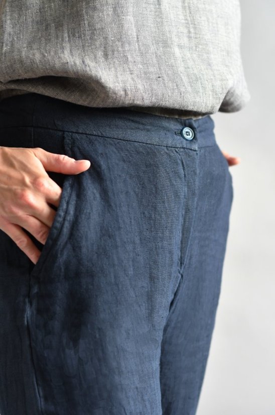 Dámské klasické lněné kalhoty - navy modré