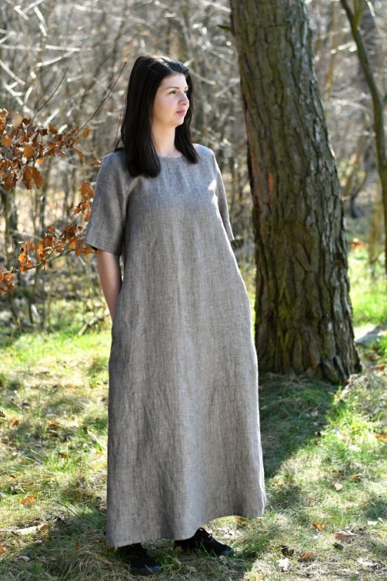Langes Leinenkleid für Damen mit Ärmeln