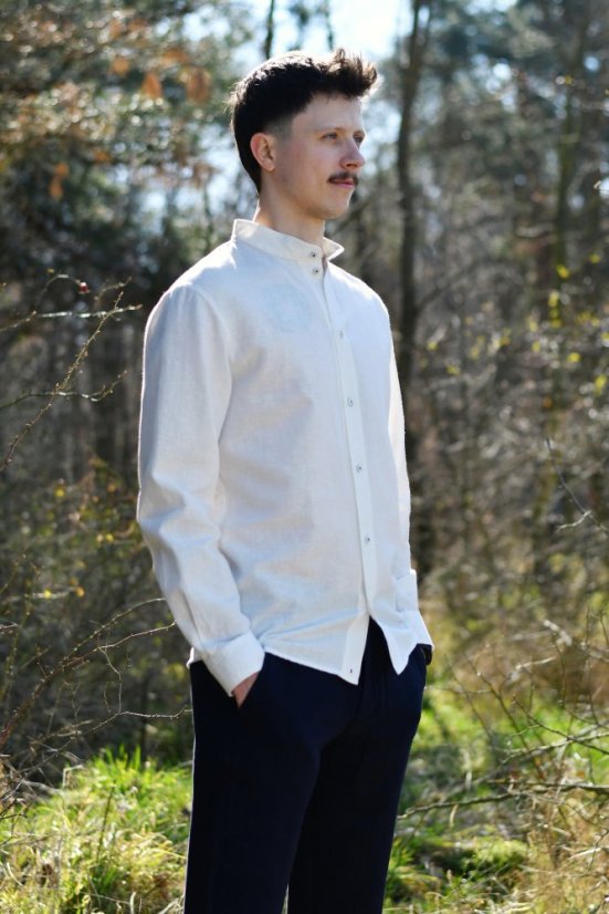 Men's linen shirt with a stand-up collar - Size: 39