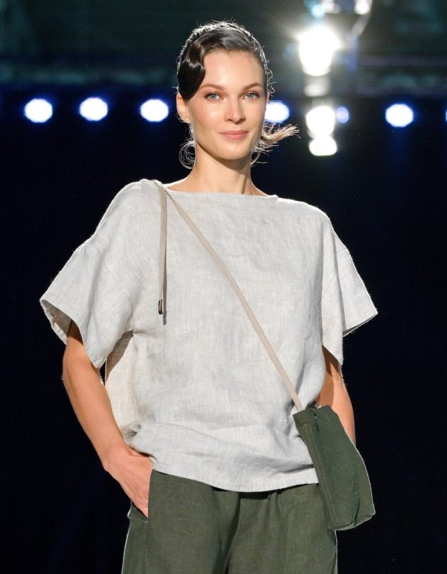 Lněná halenka oversize - přírodní melanž