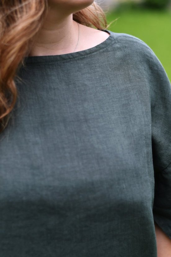 Lněná halenka oversize - tmavě zelená