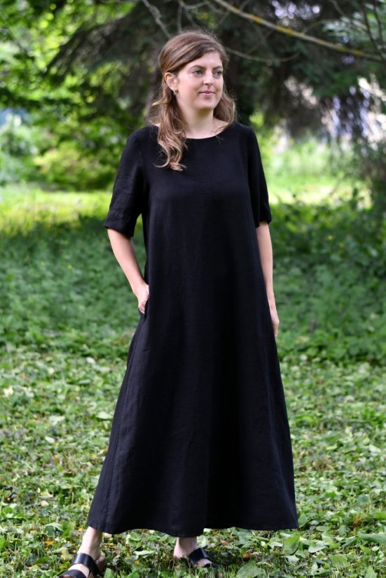 Women's long linen dress with sleeves