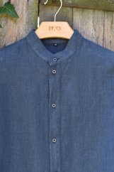 Men's linen shirt with a stand-up collar