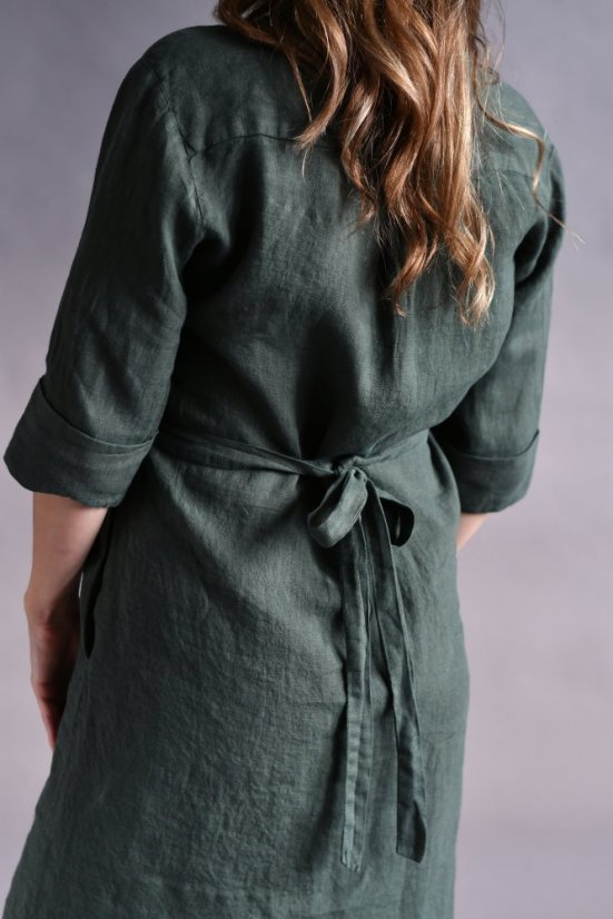 Damen-Hemdblusenkleid aus Leinen mit Ärmeln und Gürtel - Größe: 48