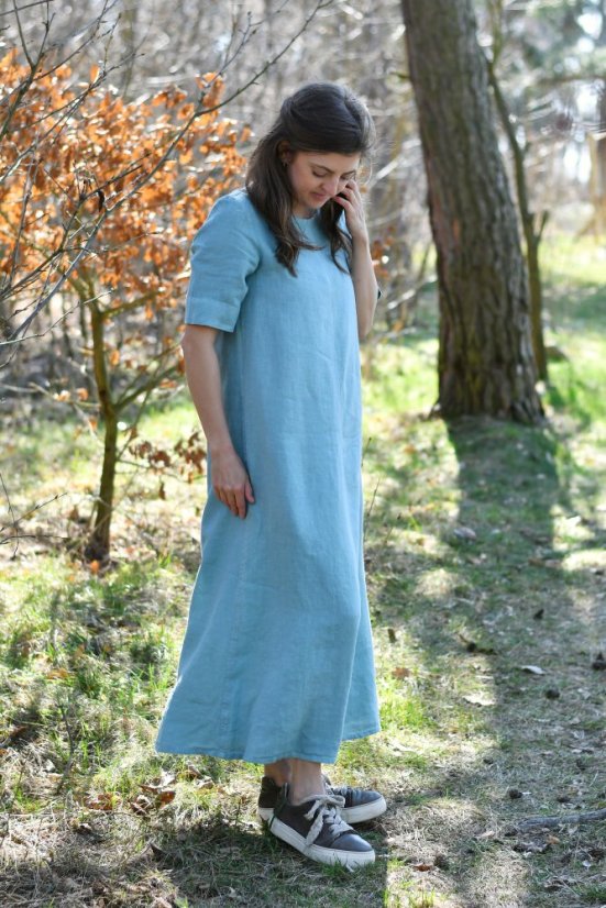 Langes Leinenkleid für Damen mit Ärmeln