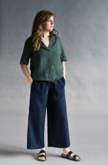 Women's linen blouse with drawstring