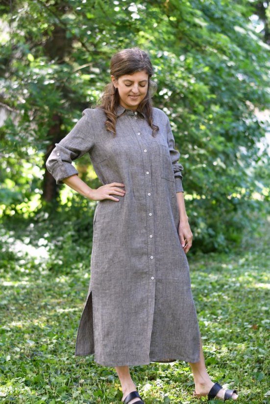 Langes Hemdblusenkleid aus Leinen für Damen