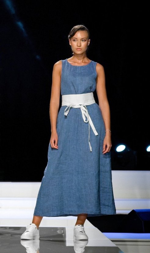 Langes ärmelloses Leinenkleid für Damen