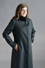 Dámský luxusní kabát ze 100 % vlny se skrytým zapínáním– tmavě šedý