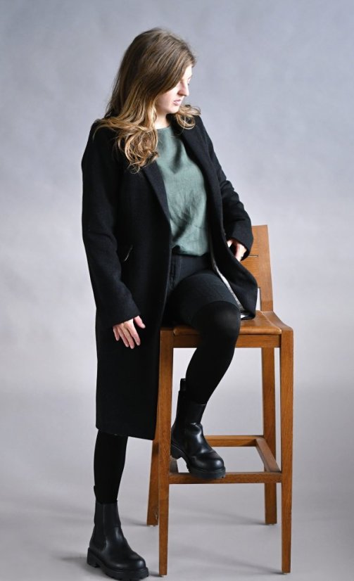 Dámský klasický vlněný kabát - antracitový