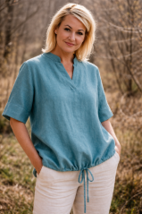 Damenbluse aus Leinen mit Kordelzug